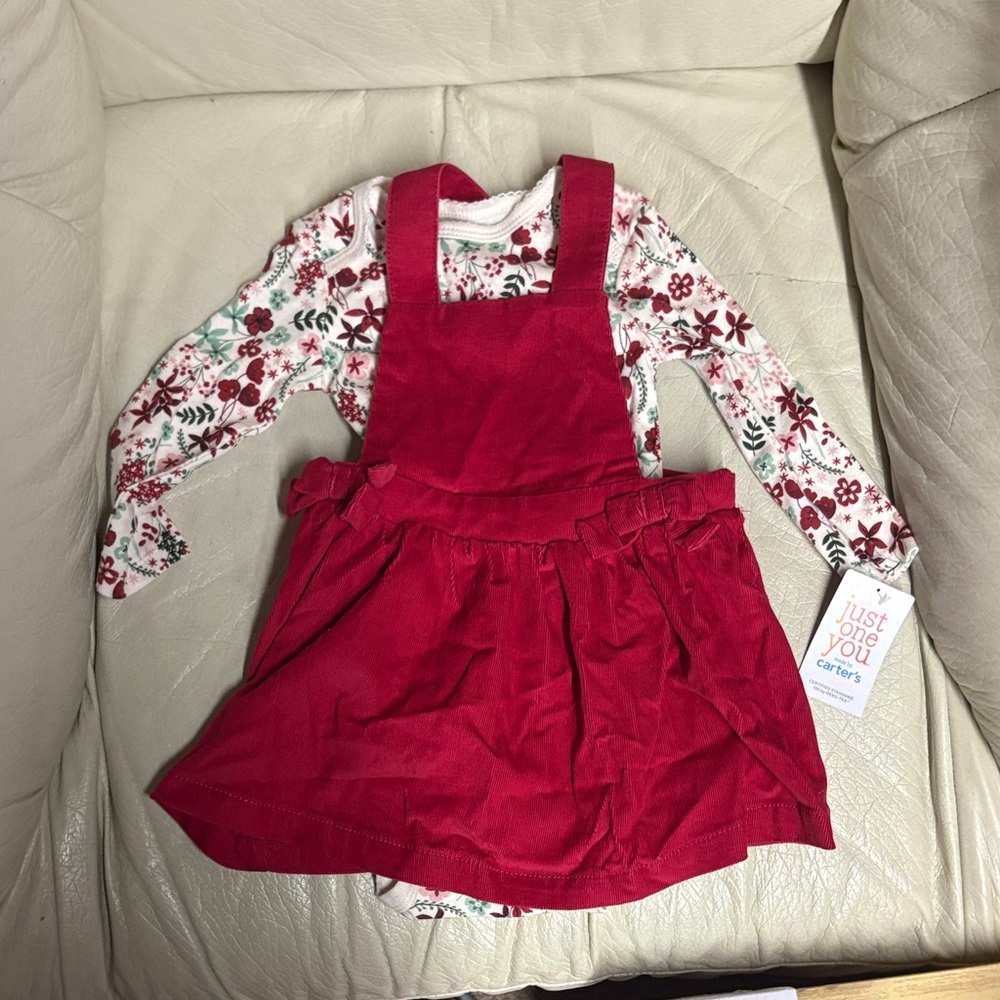 Carter's Red Corduroy Jumper with Floral Top